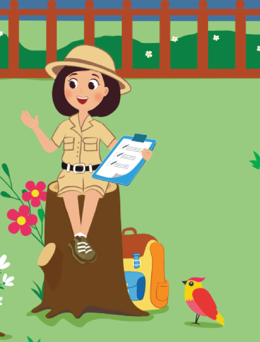 Aana smiling with her safari checklist